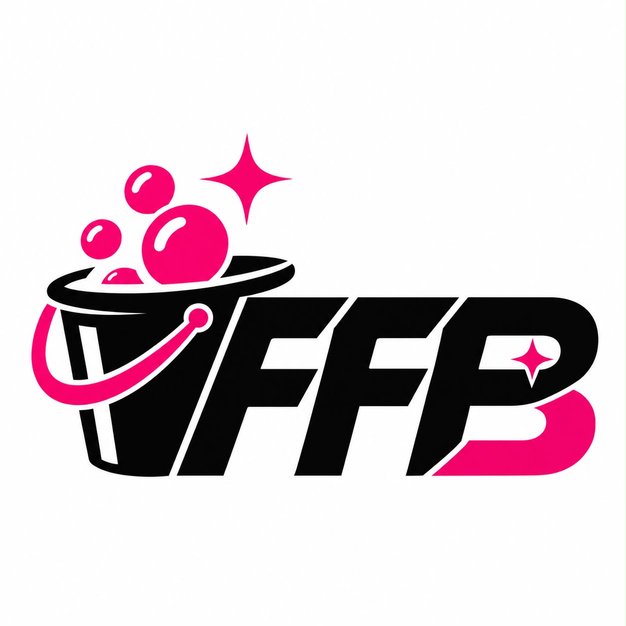FFB logo with a black wordmark and pink cleaning motif
